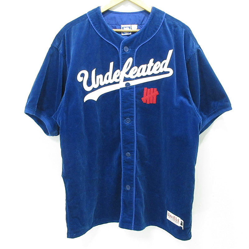 UNDEFEATED | アンディフィーテッド CORD S/S BASEBALL JERSEY コーデュロイベースボールシャツ ロゴ半袖シャツ ファイブストライクス 半袖シャツ ブルー ネイビー サイズ：L【三重本店】