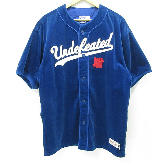 UNDEFEATED | アンディフィーテッド CORD S/S BASEBALL JERSEY コーデュロイベースボールシャツ ロゴ半袖シャツ ファイブストライクス 半袖シャツ ブルー ネイビー サイズ：L【三重本店】