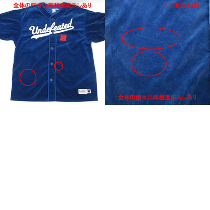 UNDEFEATED | アンディフィーテッド CORD S/S BASEBALL JERSEY コーデュロイベースボールシャツ ロゴ半袖シャツ ファイブストライクス 半袖シャツ ブルー ネイビー サイズ：L【三重本店】