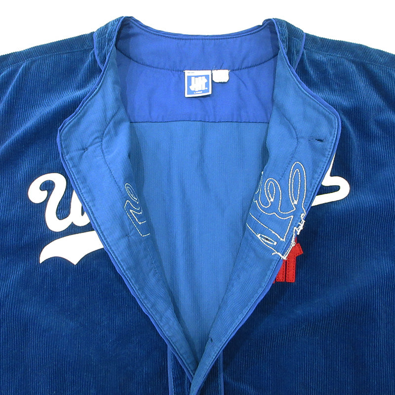 UNDEFEATED | アンディフィーテッド CORD S/S BASEBALL JERSEY コーデュロイベースボールシャツ ロゴ半袖シャツ ファイブストライクス 半袖シャツ ブルー ネイビー サイズ：L【三重本店】