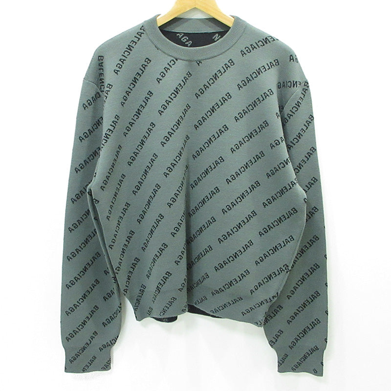BALENCIAGA | バレンシアガ Mirror Mini Allover Logo Sweater ミラーミニオールオーバーロゴセーター ロゴ長袖ニット 総柄 ニット 724626 T1666 グレー サイズ：S【三重本店】