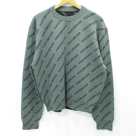 BALENCIAGA | バレンシアガ Mirror Mini Allover Logo Sweater ミラーミニオールオーバーロゴセーター ロゴ長袖ニット 総柄 ニット 724626 T1666 グレー サイズ：S【三重本店】
