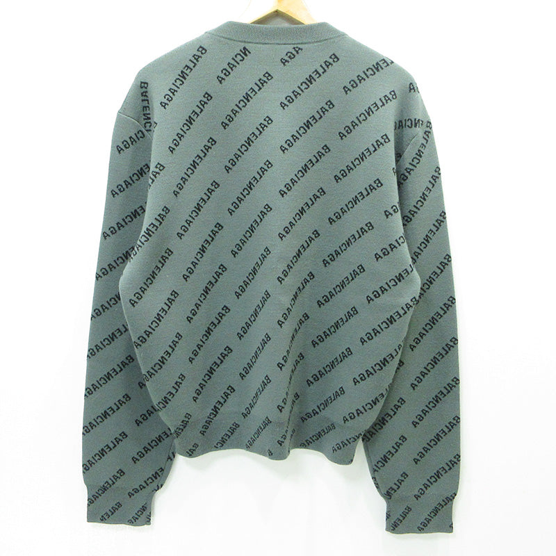 BALENCIAGA | バレンシアガ Mirror Mini Allover Logo Sweater ミラーミニオールオーバーロゴセーター ロゴ長袖ニット 総柄 ニット 724626 T1666 グレー サイズ：S【三重本店】