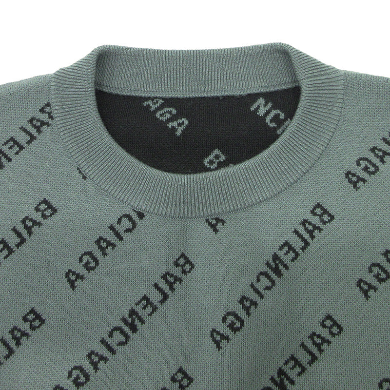 BALENCIAGA | バレンシアガ Mirror Mini Allover Logo Sweater ミラーミニオールオーバーロゴセーター ロゴ長袖ニット 総柄 ニット 724626 T1666 グレー サイズ：S【三重本店】