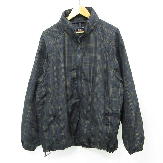 COMME des GARCONS HOMME | コムデギャルソンオム ESTELLE LAMY CHECK BLOUSON エステルラミーチェックブルゾン 26SS 襟2WAYリネン混総柄ジャケット チェック柄マウンテンパーカージャケット ブルゾン HQ-J023 ネイビー系 マルチカラー サイズ：L【三重本店】