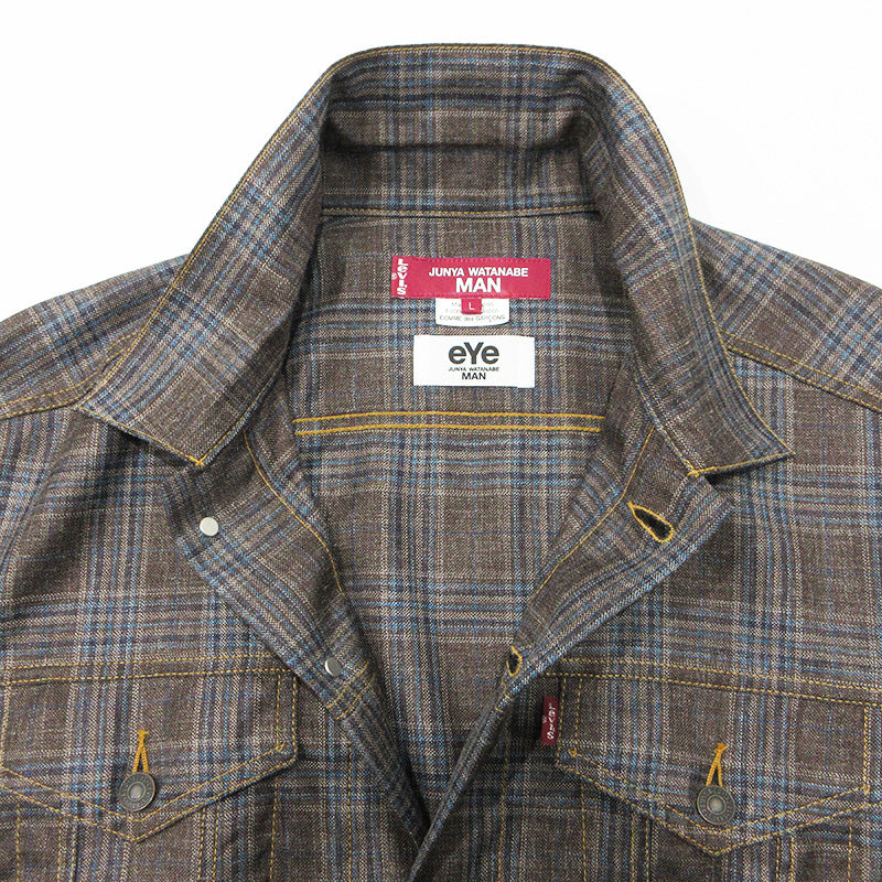 JUNYA WATANABE | ジュンヤワタナベ × LEVI'S リーバイス eYe JUNYA WATANABE MAN アイジュンヤワタナベマン WOOL SILK CHECK TRUCKER JACKET ウールシルクチェックトラッカージャケット 26ss 総柄ジャケット その他アウター WQ-J919 ブラウン マルチカラー サイズ：L【三重本店】