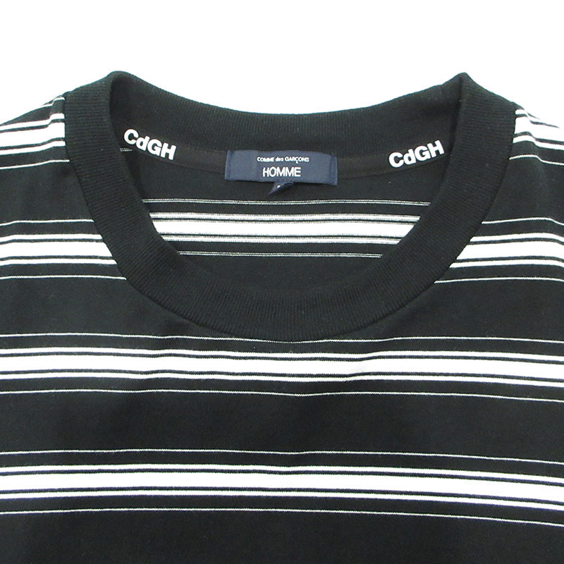 COMME des GARCONS HOMME | コムデギャルソンオム コットンボーダーTシャツスピンドル 25AW 総柄長袖Tシャツ 綿天竺ボーダー ドローコード 長袖Ｔシャツ HP-T002 ブラック×ホワイト サイズ：M【三重本店】