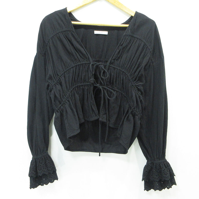 anuke | アンヌーク Vneck Lace Blouse Vネックレースブラウス 25年 長袖シャツ カーディガン ブラウス 62510408 ブラック サイズ：FreeSize【三重本店】