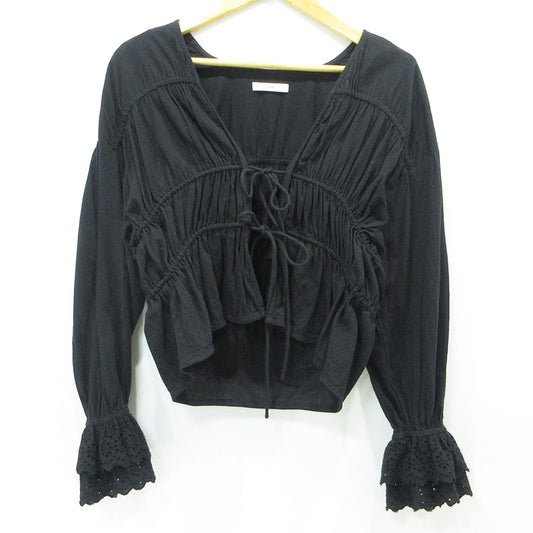 anuke | アンヌーク Vneck Lace Blouse Vネックレースブラウス 25年 長袖シャツ カーディガン ブラウス 62510408 ブラック サイズ：FreeSize【三重本店】