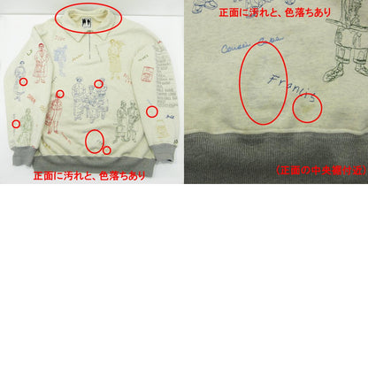 OLD | オールド SAMUEL ZELIG | サミュエルゼリグ SZ deli 1/4 zip デリ 総柄ハーフジップ長袖スウェットプルオーバー 刺繍×プリント スウェット ライトベージュ アイボリー ホワイト系 サイズ：XXL【三重本店】
