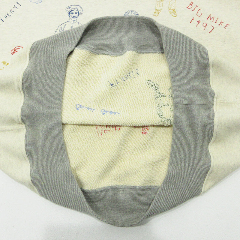 OLD | オールド SAMUEL ZELIG | サミュエルゼリグ SZ deli 1/4 zip デリ 総柄ハーフジップ長袖スウェットプルオーバー 刺繍×プリント スウェット ライトベージュ アイボリー ホワイト系 サイズ：XXL【三重本店】