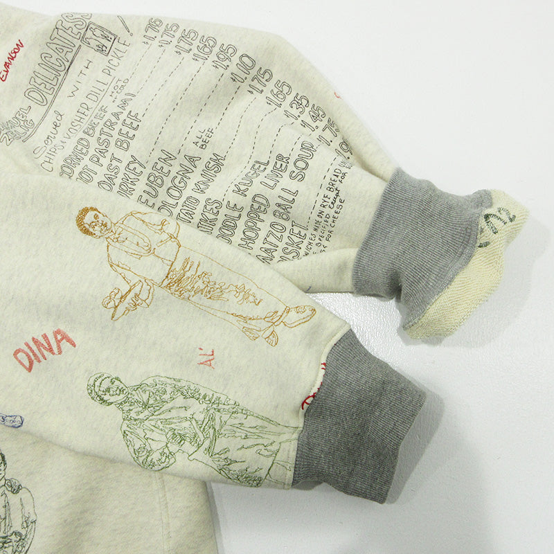 OLD | オールド SAMUEL ZELIG | サミュエルゼリグ SZ deli 1/4 zip デリ 総柄ハーフジップ長袖スウェットプルオーバー 刺繍×プリント スウェット ライトベージュ アイボリー ホワイト系 サイズ：XXL【三重本店】