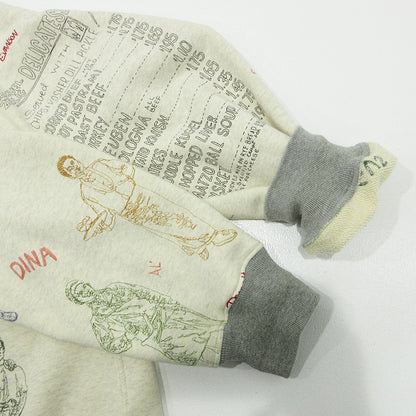 OLD | オールド SAMUEL ZELIG | サミュエルゼリグ SZ deli 1/4 zip デリ 総柄ハーフジップ長袖スウェットプルオーバー 刺繍×プリント スウェット ライトベージュ アイボリー ホワイト系 サイズ：XXL【三重本店】
