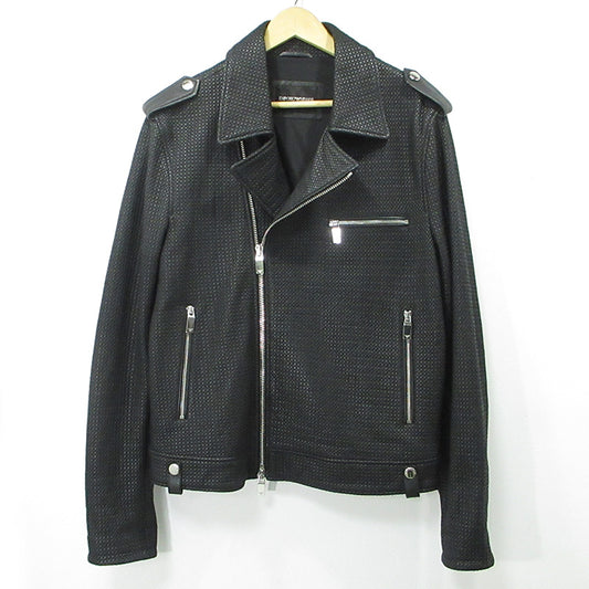 ARMANI | アルマーニ シープスキンダブルライダースレザージャケット エルボーパッチ ライダースジャケット 41R31P ブラック サイズ：1【三重本店】