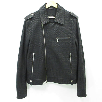 ARMANI | アルマーニ シープスキンダブルライダースレザージャケット エルボーパッチ ライダースジャケット 41R31P ブラック サイズ：1【三重本店】