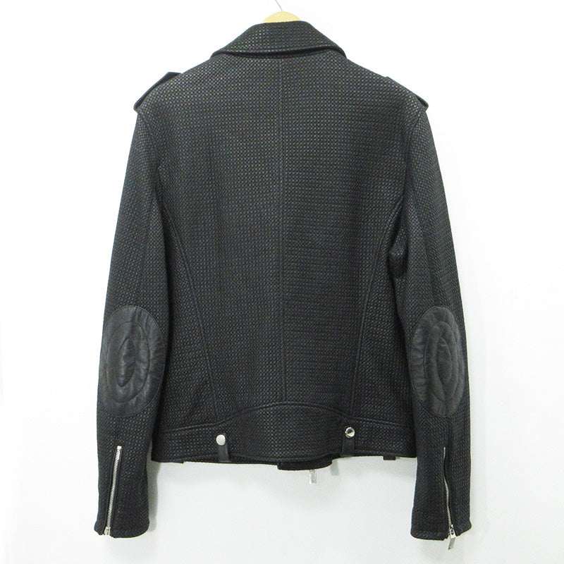 ARMANI | アルマーニ シープスキンダブルライダースレザージャケット エルボーパッチ ライダースジャケット 41R31P ブラック サイズ：1【三重本店】