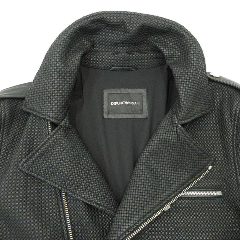 ARMANI | アルマーニ シープスキンダブルライダースレザージャケット エルボーパッチ ライダースジャケット 41R31P ブラック サイズ：1【三重本店】