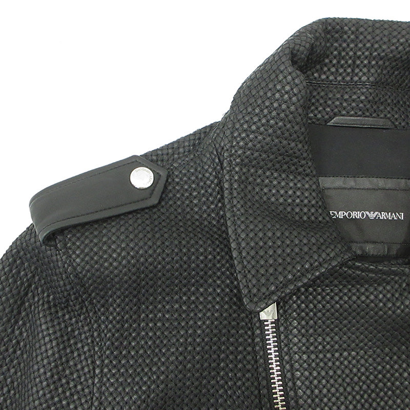 ARMANI | アルマーニ シープスキンダブルライダースレザージャケット エルボーパッチ ライダースジャケット 41R31P ブラック サイズ：1【三重本店】