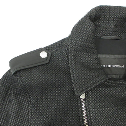 ARMANI | アルマーニ シープスキンダブルライダースレザージャケット エルボーパッチ ライダースジャケット 41R31P ブラック サイズ：1【三重本店】