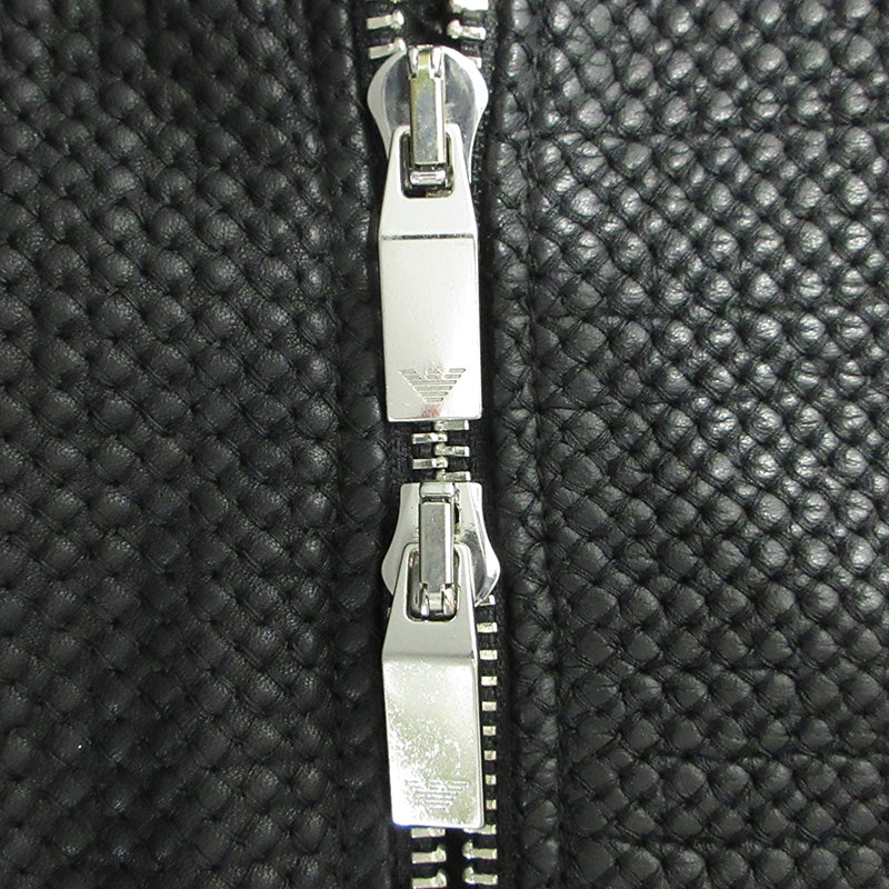 ARMANI | アルマーニ シープスキンダブルライダースレザージャケット エルボーパッチ ライダースジャケット 41R31P ブラック サイズ：1【三重本店】