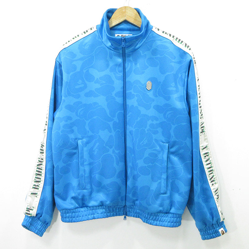 A BATHING APE | アベイシングエイプ Solid Camo Jacquard One Point Track Jacket ソリッドカモジャガードワンポイントトラックジャケット 総柄 メタルワッペン ジャージ ジャージ 001ZPL301310M ブルー サイズ：S【三重本店】