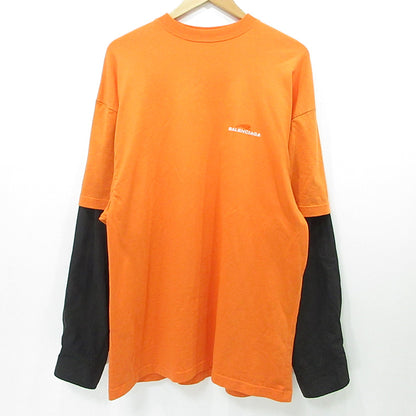 BALENCIAGA | バレンシアガ Long Sleeve T Layered Shirt ロングスリーブTレイヤードシャツ ロゴ刺繍切替え長袖Tシャツ オーバーサイズ 長袖Ｔシャツ JP57 2021 01247 オレンジ サイズ：XXS【三重本店】