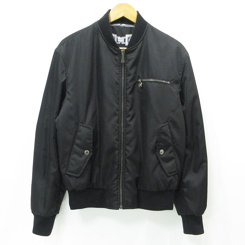 VERSACE | ヴェルサーチ MEDUSA CHAINS REVERSIBLE BOMBER JACKET メドゥーサチェーンリバーシブルボンバージャケット リバーシブル総柄中綿ジャケット ミリタリージャケット 1018824 ブラック×グレー サイズ：46【三重本店】