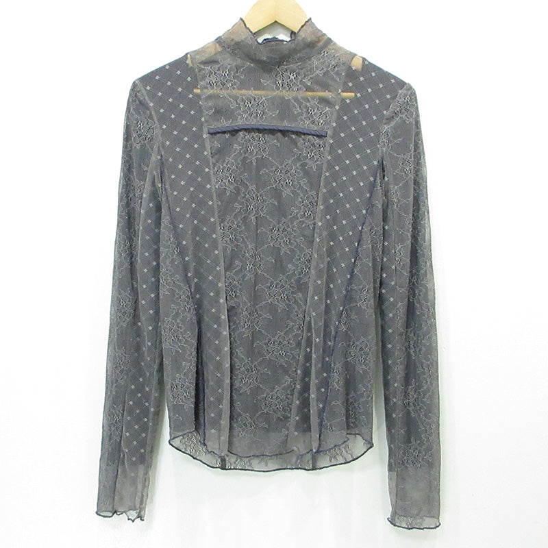AULA AILA | アウラアイラ LACE HIGH NECK TOPS レースハイネックトップス 総柄 カットソー 1244-04002 グレー【三重本店】
