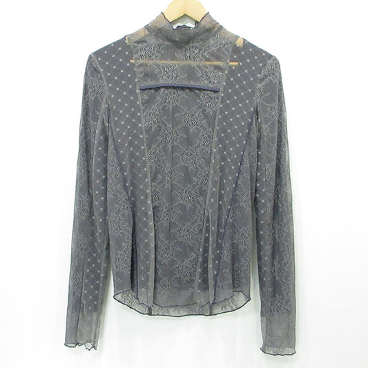 AULA AILA | アウラアイラ LACE HIGH NECK TOPS レースハイネックトップス 総柄 カットソー 1244-04002 グレー【三重本店】