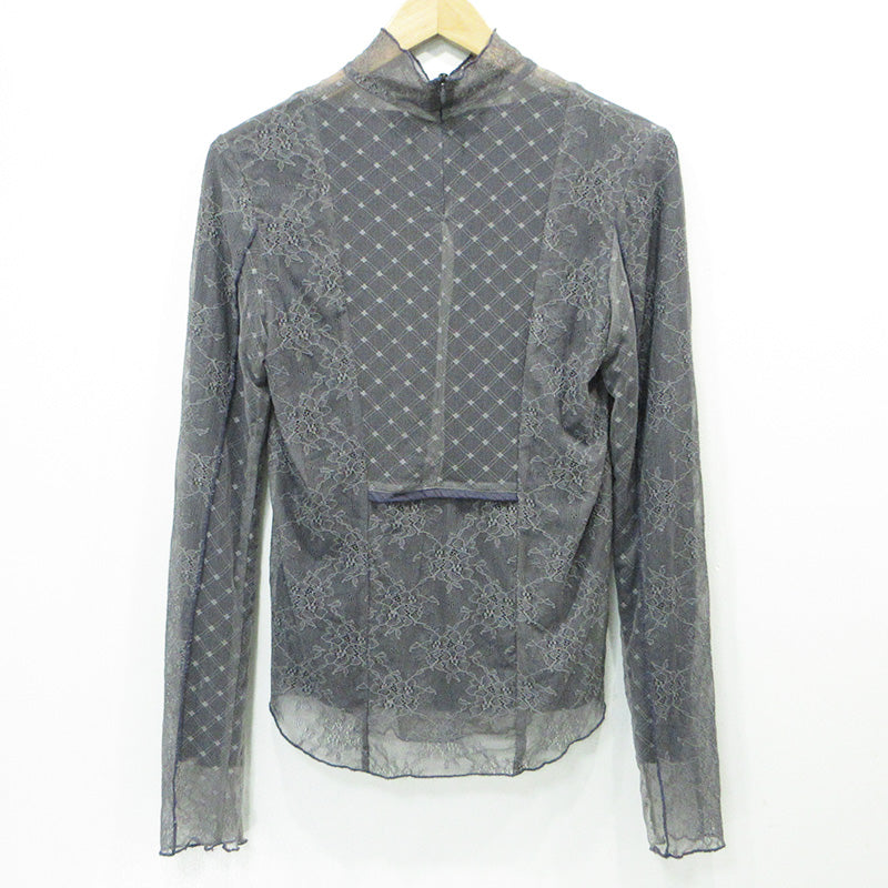 AULA AILA | アウラアイラ LACE HIGH NECK TOPS レースハイネックトップス 総柄 カットソー 1244-04002 グレー【三重本店】