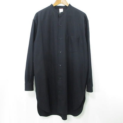 THE LIBRARY | ザライブラリー ウールノーカラー長袖シャツ 長袖シャツ 175-0250003 ブラック サイズ：L【三重本店】
