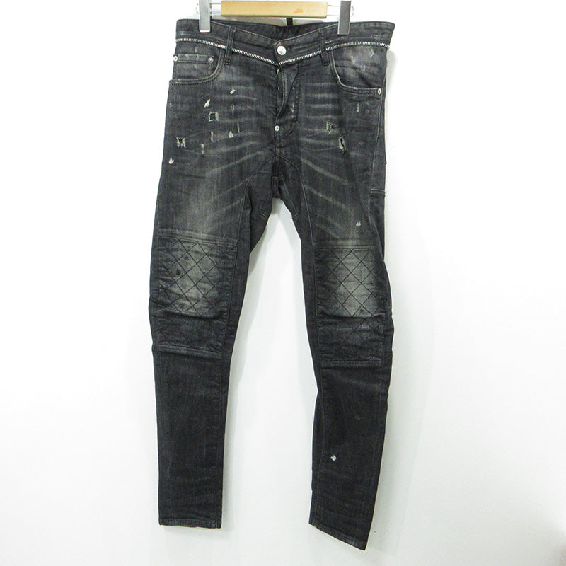 DSQUARED2 | ディースクエアード TIDY BIKER JEAN タイディバイカージーンズ USED加工ボタンフライデニムパンツ ダメージ加工 ペイント加工 デニムパンツ S74LA0804 ブラック サイズ：46【三重本店】