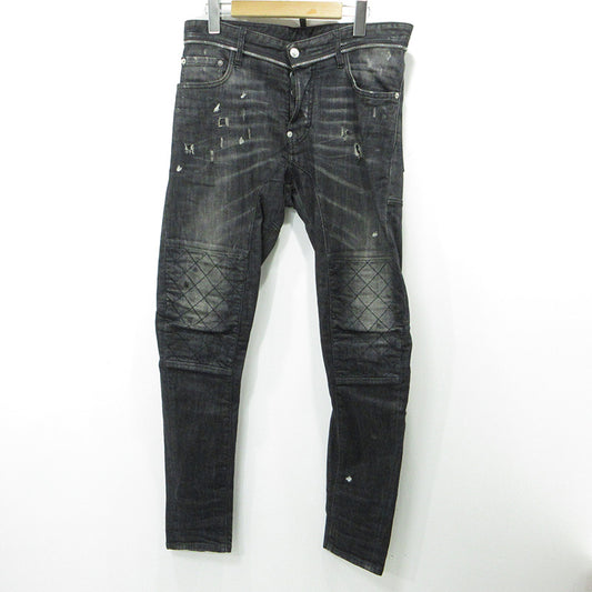 DSQUARED2 | ディースクエアード TIDY BIKER JEAN タイディバイカージーンズ USED加工ボタンフライデニムパンツ ダメージ加工 ペイント加工 デニムパンツ S74LA0804 ブラック サイズ：46【三重本店】