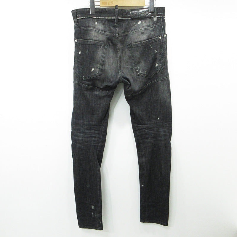 DSQUARED2 | ディースクエアード TIDY BIKER JEAN タイディバイカージーンズ USED加工ボタンフライデニムパンツ ダメージ加工 ペイント加工 デニムパンツ S74LA0804 ブラック サイズ：46【三重本店】