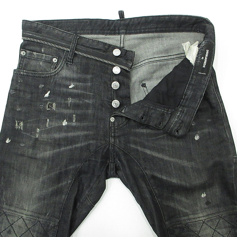 DSQUARED2 | ディースクエアード TIDY BIKER JEAN タイディバイカージーンズ USED加工ボタンフライデニムパンツ ダメージ加工 ペイント加工 デニムパンツ S74LA0804 ブラック サイズ：46【三重本店】