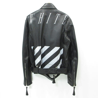 OFF-WHITE | オフホワイト バックバイアスダブルライダース ダイアゴナルプリントカウレザージャケット ロゴプリント DIAG レザー ブラック サイズ：M【三重本店】