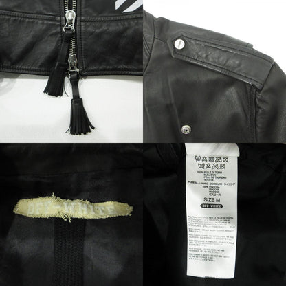 OFF-WHITE | オフホワイト バックバイアスダブルライダース ダイアゴナルプリントカウレザージャケット ロゴプリント DIAG レザー ブラック サイズ：M【三重本店】