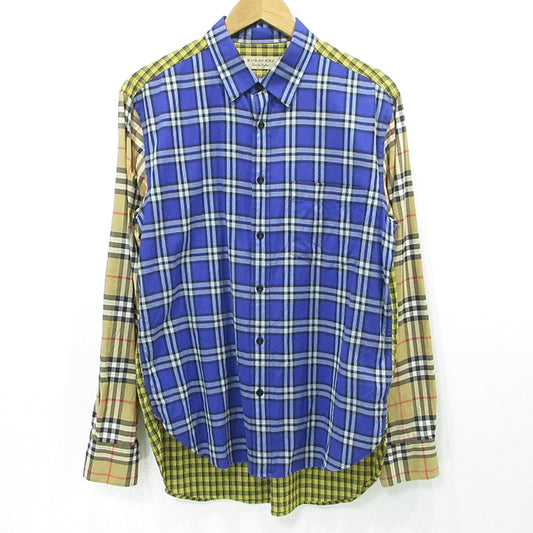 BURBERRY London England | バーバリーロンドンイングランド クレイジーパターンチェックシャツ 総柄切替え長袖シャ 長袖シャツ 8002553 ブルー×イエロー×ベージュ マルチカラー サイズ：L【三重本店】