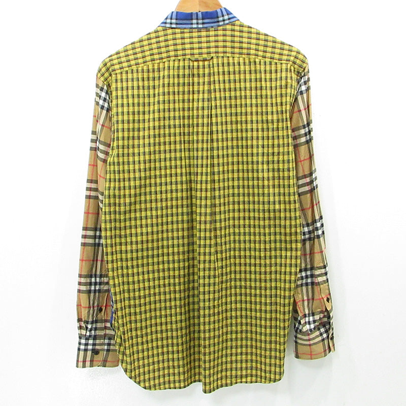 BURBERRY London England | バーバリーロンドンイングランド クレイジーパターンチェックシャツ 総柄切替え長袖シャ 長袖シャツ 8002553 ブルー×イエロー×ベージュ マルチカラー サイズ：L【三重本店】