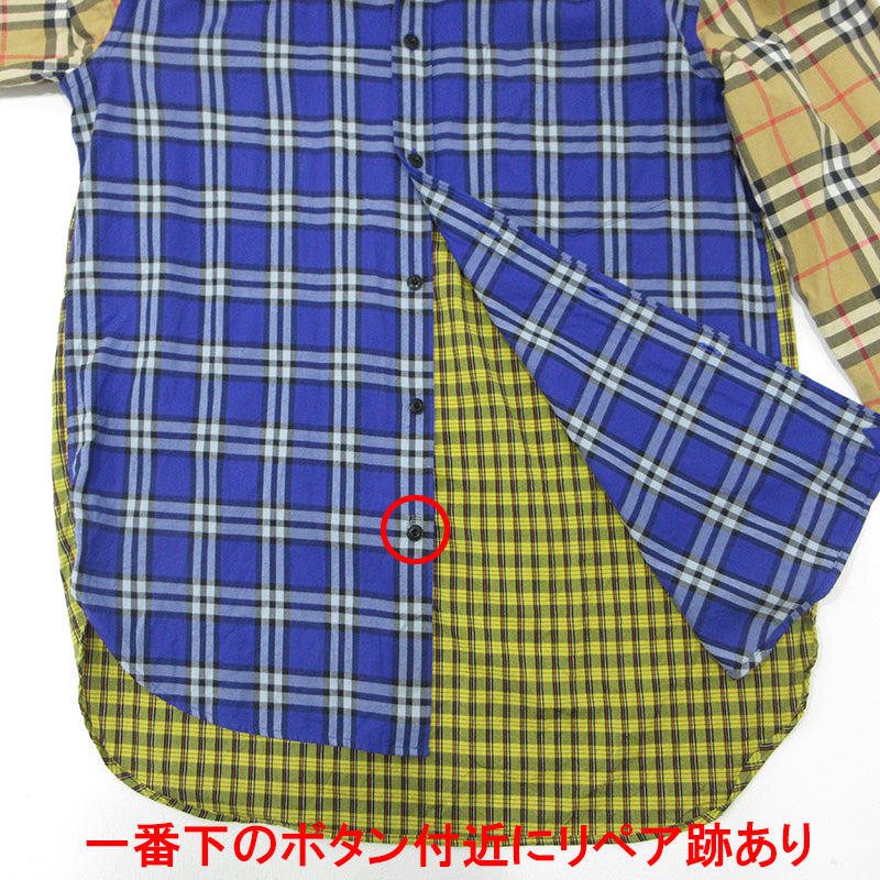BURBERRY London England | バーバリーロンドンイングランド クレイジーパターンチェックシャツ 総柄切替え長袖シャ 長袖シャツ 8002553 ブルー×イエロー×ベージュ マルチカラー サイズ：L【三重本店】