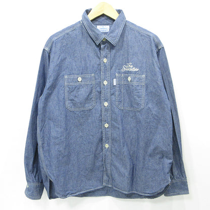 SC Subculture | サブカルチャー CHAMBRAY SHIRT シャンブレーシャツ ロゴ刺繍長袖シャツ 長袖シャツ SCTP-S2605 ブルー インディゴ サイズ：2【三重本店】