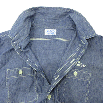 SC Subculture | サブカルチャー CHAMBRAY SHIRT シャンブレーシャツ ロゴ刺繍長袖シャツ 長袖シャツ SCTP-S2605 ブルー インディゴ サイズ：2【三重本店】