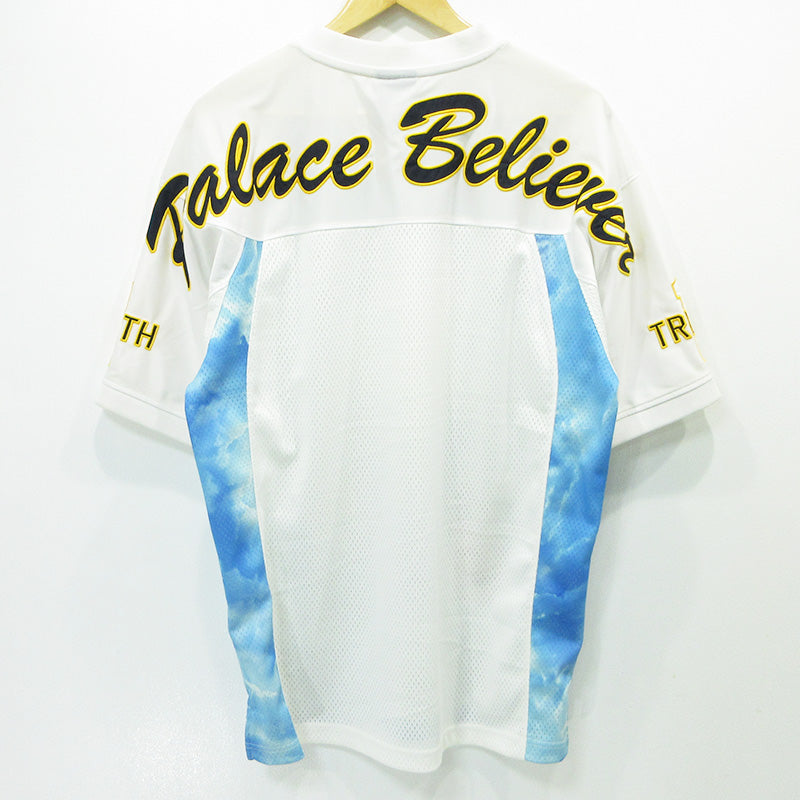 PALACE SKATEBOARDS | パレススケートボード 1 TRUTH JERSEY 1トゥルースジャージ ロゴ刺繍ゲームシャツ プリントメッシュ半袖Tシャツ 半袖シャツ ホワイト×ブルー サイズ：M【三重本店】