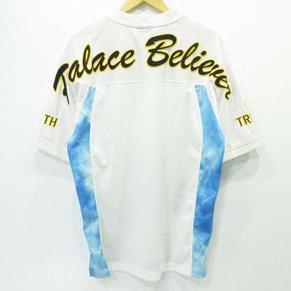 PALACE SKATEBOARDS | パレススケートボード 1 TRUTH JERSEY 1トゥルースジャージ ロゴ刺繍ゲームシャツ プリントメッシュ半袖Tシャツ 半袖シャツ ホワイト×ブルー サイズ：M【三重本店】