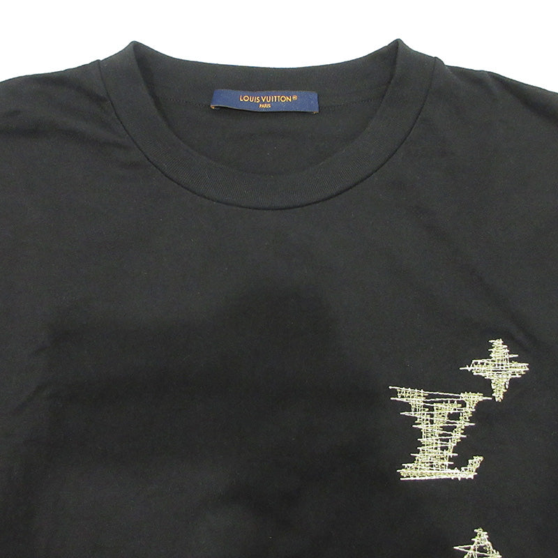 LOUIS VUITTON | ルイ・ヴィトン エンブロイダリーシグネチャー半袖Tシャツ ロゴ刺繍 刺し子刺繍 半袖Ｔシャツ 1AK7G7 ブラック サイズ：L【三重本店】