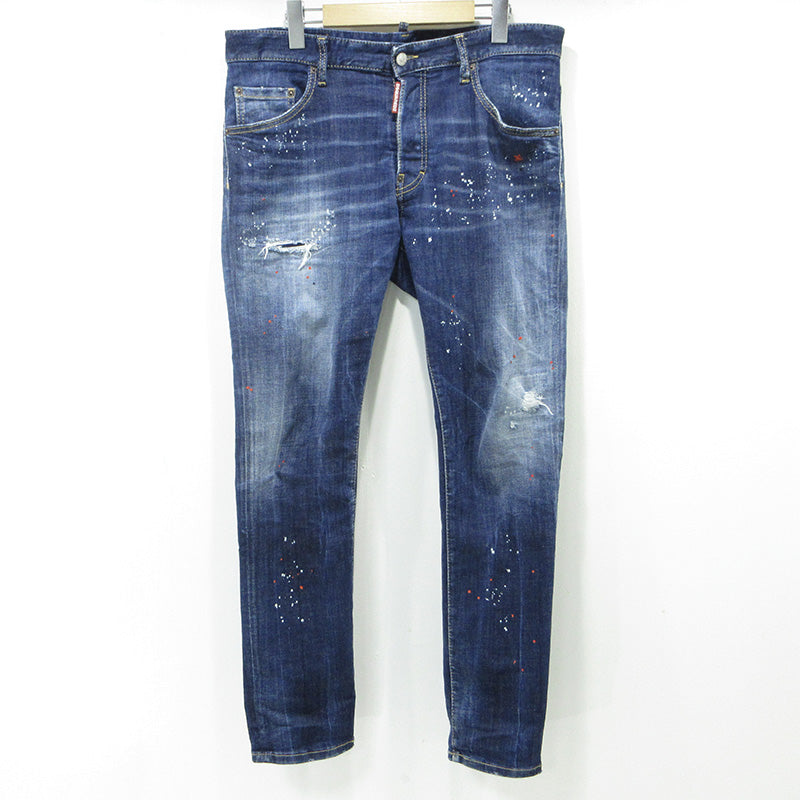 DSQUARED2 | ディースクエアード SKATER JEAN スケータージーンズ 25AW USED加工ボタンフライデニムパンツ ダメージ・ペイント加工 デニムパンツ S74LB1734 ブルー サイズ：50【三重本店】