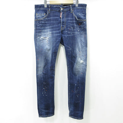 DSQUARED2 | ディースクエアード SKATER JEAN スケータージーンズ 25AW USED加工ボタンフライデニムパンツ ダメージ・ペイント加工 デニムパンツ S74LB1734 ブルー サイズ：50【三重本店】