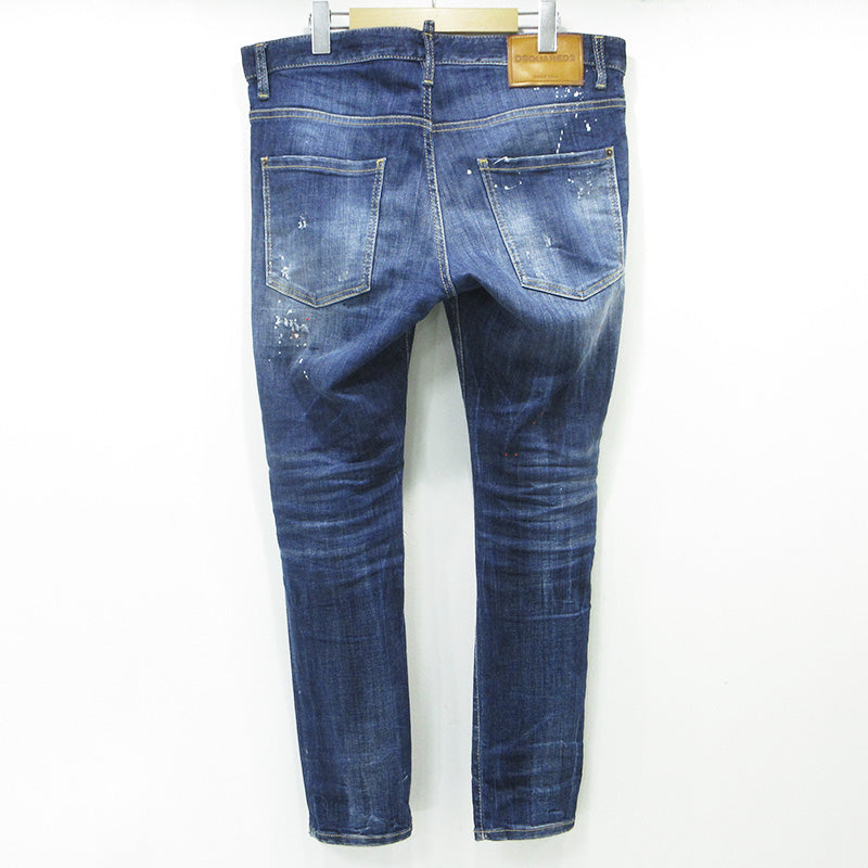 DSQUARED2 | ディースクエアード SKATER JEAN スケータージーンズ 25AW USED加工ボタンフライデニムパンツ ダメージ・ペイント加工 デニムパンツ S74LB1734 ブルー サイズ：50【三重本店】