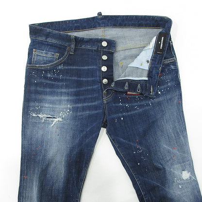 DSQUARED2 | ディースクエアード SKATER JEAN スケータージーンズ 25AW USED加工ボタンフライデニムパンツ ダメージ・ペイント加工 デニムパンツ S74LB1734 ブルー サイズ：50【三重本店】