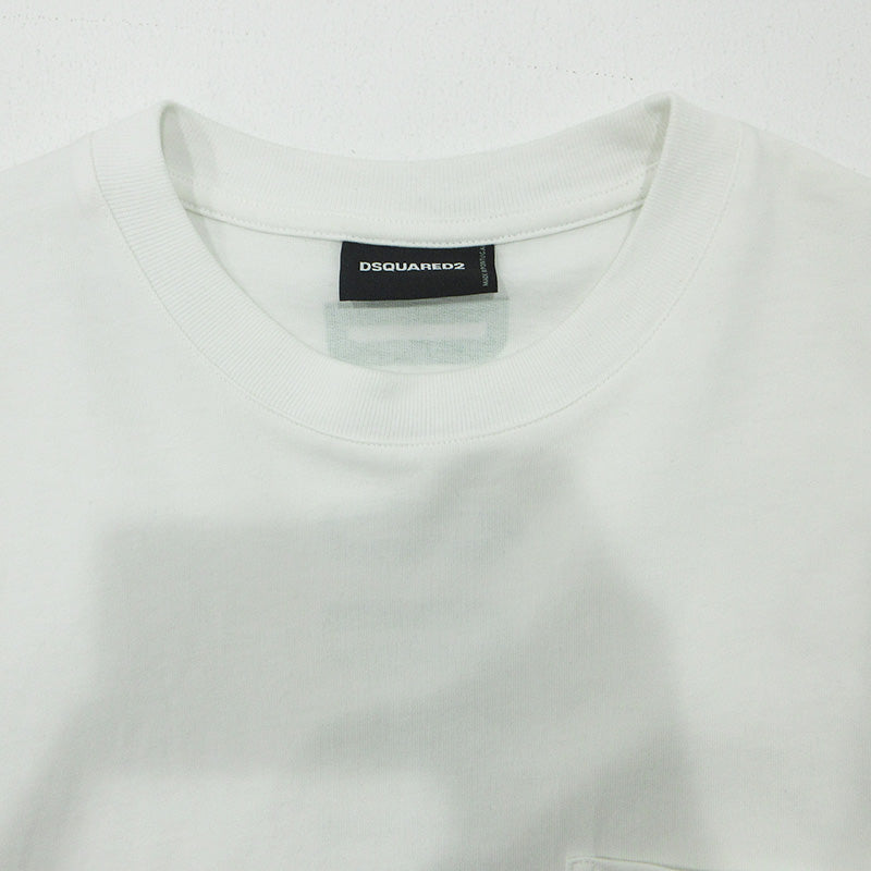 DSQUARED2 | ディースクエアード バーチカルロゴTシャツ 26年 胸ポケット付きバックロゴプリント半袖Tシャツ 半袖Ｔシャツ S74GD1559 ホワイト サイズ：M【三重本店】